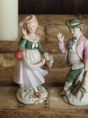 Vintage Porcelain Figurines, Capodimonte, Korean, Bisque Porcelain Man and Woman